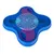 Jouet interactif pour animaux en plastique bleu et violet, avec plateau central transparent et compartiments rotatifs visibles.