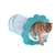 Cat tunnel in blue with polka dot pattern and hanging play ball, cat crawling through the tunnel.