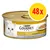 Purina Gourmet Gold Zarte Häppchen in Sauce mit Gemüse, 48x. Na opakowaniu zdjęcie białego kota i kawałków karmy w sosie z warzywami. Tekst po niemiecku.