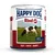 Lata de comida para perros Happy Dog Rind pur, texto visible: Made in Germany, 100 % tierisches Protein*, BEEF • BOEUF • MANZO. Imagen de vaca en campo.