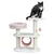 Kratzbaum mit drei Ebenen, rosa und weiss, inklusive Höhle, Liegefläche, Spielzeugball. Schwarze Katze sitzt auf oberer Plattform.