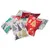 Lot de coussins rectangulaires en tissu avec motifs de sapins de Noël multicolores sur fond blanc et rouge, sans marque visible.