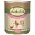 Lukullus Naturkost für Hunde Huhn & Kalb mit Haferflocken, Möhre und Leinöl Junior 800g tin with images of a calf and chicken. Text in German.