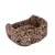 Cosy pet bed with leopard pattern, soft padding and round shape.