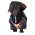 Dackel trägt ein schwarzes Hundekostüm mit rotem und gelbem Wappenmotiv. Produkt zur Verkleidung von Hunden.