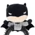 Giocattolo in peluche design Batman con anello da masticare nero a forma di spina. Logo Batman visibile su tessuto grigio.