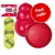 Pack malin KONG : jouet rouge, frisbee rouge avec logo KONG, lot de 3 balles jaunes SqueakAir en filet, emballage KONG AirDog visible.