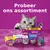 Probeer ons assortiment. Whiskas kattenproducten: Knuspertaschen, Dentabites 40g, KatzenMilch, Mega Pack Knuspertaschen met zalmsmaak, Jagen & Spelen snack.