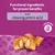 Functional ingredients for proven benefits with relaxing amino acid, calmness symbol shown, and treats displayed in foreground.