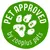 Text în limba engleză: PET APPROVED by zooplus pets, cu o amprentă de labă pe fundal verde.