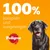 100% komplett und ausgewogen. Pedigree Logo mit roter Schleife und schwarzem Hund vor orangefarbenem Hintergrund.