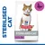 Hill's Science Plan Sterilised Cat food with duck, shown on packaging. Large text reads 'Sterilised Cat' and a duck icon indicates the flavour.