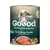 Goood Adult Nachhaltige Forelle. The First Ethical Petfood. Für mehr Tierwohl zertifiziert. Abgebildet: Forellenfilets, Kartoffeln und Karotten.