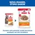 Hill's Science Plan Adult 1-6 pedaços em molho de frango comida para gatos: comparação entre a embalagem antiga e a nova. Aviso sobre a possível presença de ambos os designs durante o período de transição.
