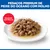 Prato com pedaços em molho. Texto: Pedaços premium de peixe do oceano com molho, pedaços com molho.