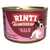 RINTI Gold mit Kalb, getreidefrei, in feinen Stücken. Abbildung einer Dose mit Hund und Produktbeschreibung.