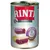 Konzerva Rinti Sensible, text: Für empfindliche Hunde, Neue Sorte, 100% Gans im Fleischanteil, nur 1 tierisches Protein, +Kartoffel. Zobrazeny kousky masa a brambor.
