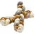Braided dog chew snacks made from fish skin, brown and white material. Visible textures of each component.