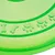 Grøn frisbee af plast med præget knogle-, hjerte- og pote-motiver på overfladen.