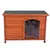 Caseta de madera para perros con puerta de láminas transparentes y techo plano oscuro. Estructura rectangular, patas cortas y acabado barnizado visible. Caseta de madera para perros con puerta de láminas transparentes y techo plano oscuro. Estructura rectangular, patas cortas y acabado barnizado visible.