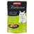 Animonda Vom Feinsten. Weisser Thunfisch, Calamari und Algen in Muschelsauce. Abbildung einer weissen Katze und serviertem Produkt auf schwarzem Teller.