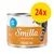 Smilla Poultry Pot våtfoder för katt, 200 g burk med texten 'with fish', 'contains taurine', 'grain-free', stor gul cirkel med röd text '24x' på framsidan.