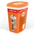 Large orange tub labelled 'MEGA TUB 350 grams' with visible treats inside, cartoon cat illustration, and text showing treat levels: 'GOING... GOING... GONE...'.