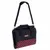 Sac de transport noir avec bandoulière réglable, poignée et poche avant à motif rouge et noir. Étiquette visible : 'Comfort'. Matière textile.