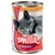 Boîte de nourriture pour chat Smilla Rindtöpfchen, texte visible : mit Pute, mit Taurin, 400 g. Image d’un chat gris sur l’étiquette. Texte en allemand.