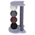 Cat tree with grey platform, four sisal balls in cream, grey, brown and black, and a grey sisal post on a grey base.