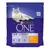 Purina ONE Bifensis Dual Defense Adulte, 450 g. Widoczny kot, tekst: élaboré avec du poulet sélectionné et aux céréales complètes. Bez barwników i konserwantów dodanych.