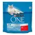 PURINA ONE BIFENSIS Dual Defense Spécial Chat Stérilisé, 1,5 kg. Élaboré avec du bœuf sélectionné et au blé. Tekst på fransk. Blå pose med billede af kat.