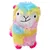 Plush toy shaped like a colourful llama with yellow, blue, pink, and magenta fur. Suitable for pets to play with.