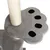 Grey scratching post platform in paw shape with sisal scratching pole. Close-up of design and material.