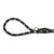 Black dog lead made of braided material with white accents and metal ring.