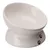 White ceramic bowl with raised base and black paw prints on the bottom.