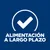 Texto: ALIMENTACIÓN A LARGO PLAZO, con un icono de marca de verificación blanca dentro de un círculo sobre fondo azul.