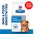 Hill's Prescription Diet Derm Complete food packaging with 'Skin & Food Sensitivities' and 'Even Better Taste' highlighted, original formula indicated.