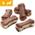 Five small bone-shaped chews with a brown outer layer and light inner section, shown on a white background. Yellow icon in corner indicates size S and a dog silhouette.