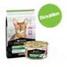 Purina Pro Plan Sterilised pour chat, sachet Renal Plus et boîte Maintenance. Texte visible : Bi-nutrition, isfm, No1 Turkey Dinde Hindi Eti, Designed to be recyclable.