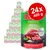 Pack de 24 latas Rocco Menu, 400 g cada. Texto visível: 'Beef with vegetables & rice', 'Enriched with carbohydrates'. Imagem de carne, ervilhas, cenoura e arroz na lata.