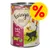 Feringa Beef & Turkey with pumpkin, ADULT, 400g. Testo in inglese: Homemade taste begins with love. Simbolo percentuale rosso su sfondo giallo. Feringa Beef & Turkey with pumpkin, ADULT, 400g. Testo in inglese: Homemade taste begins with love. Simbolo percentuale rosso su sfondo giallo.