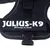 Julius-K9 harness with 'Glowing in dark' lettering, black design and reflective elements.