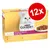 Purina Gourmet Gold Double Délice Luxe Mix kattmat, 12x85g. Bild på vit katt och tallrik med mat. Stor röd cirkel med texten 12x. Purina Gourmet Gold Double Délice Luxe Mix kattmat, 12x85g. Bild på vit katt och tallrik med mat. Stor röd cirkel med texten 12x.