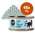 48 lattine da 70 g Cosma Nature Tuna with Shrimps in Broth, etichetta visibile con silhouette di gatto e testo inglese. Alimento umido per gatti.