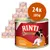 Set 24 lattine Rinti Gold Huhn da 185 g, etichetta visibile con cane e testo tedesco 'mit feinen Stückchen vom Huhn'. Set 24 lattine Rinti Gold Huhn da 185 g, etichetta visibile con cane e testo tedesco 'mit feinen Stückchen vom Huhn'.
