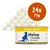 24 lattine da 75 g di thrive Complete Chicken Breast, confezione con etichetta gialla e silhouette di gatto blu, testo visibile: 0% Nonsense. 24 lattine da 75 g di thrive Complete Chicken Breast, confezione con etichetta gialla e silhouette di gatto blu, testo visibile: 0% Nonsense.