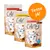 Três embalagens de snacks Catessy para gatos: with beef & malt, with poultry & cheese, with salmon. Texto visível: 'Crunchy'n smooth!', 'Teste já!'. Cada embalagem contém 65 g. Três embalagens de snacks Catessy para gatos: with beef & malt, with poultry & cheese, with salmon. Texto visível: 'Crunchy'n smooth!', 'Teste já!'. Cada embalagem contém 65 g.