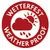 Väderbeständig-symbol med moln, sol och regndroppar. Text: Wetterfest, Weather Proof.
