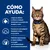 Texto: Cómo ayuda. Limpia los dientes y refresca el aliento eliminando placa y sarro. Favorece la salud gingival limpiando las encías. Nutrición esencial para la salud y sistema inmunitario del gato.